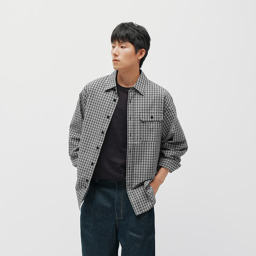 商场同款|森马长袖衬衫男春潮流小格纹上衣2026新款纯棉翻领衬衣 商品图2
