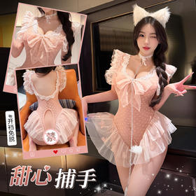 霏慕 牵引调情爱心波点连体衣6116