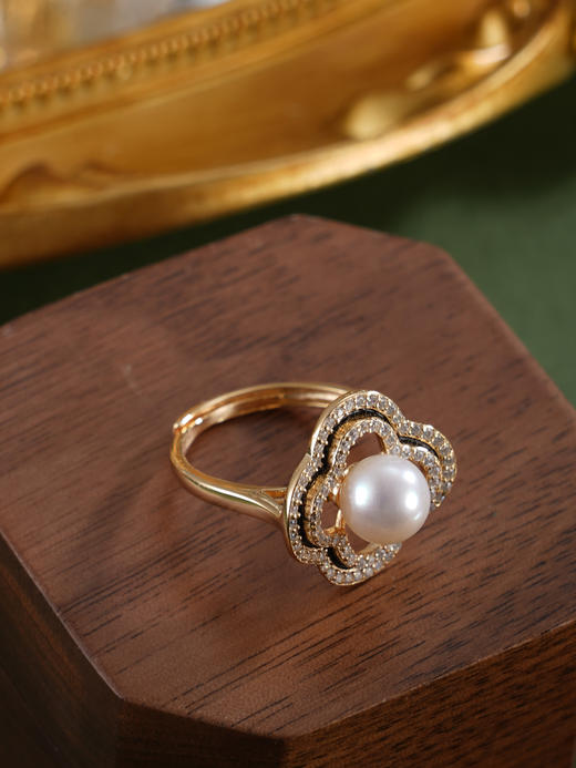 子佩集【相思四叶】银S925珍珠惜王妃戒指【YR0090】7mm珠双色四叶草四瓣花2601 商品图12