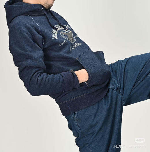 【秒杀价已调 直接拍】45R 日系复古 插肩袖 仿牛仔针织多次水洗 连帽毛圈卫衣 商品图4