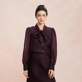 RE254斯尔丽2026春季新款光泽感高级感飘带长袖职业通勤优雅纯色衬衫