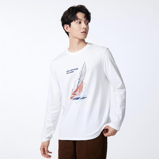 GXG男装【100%棉】秋季手绘帆船航线圆领休闲男士长袖t恤打底衫K&C 商品图2