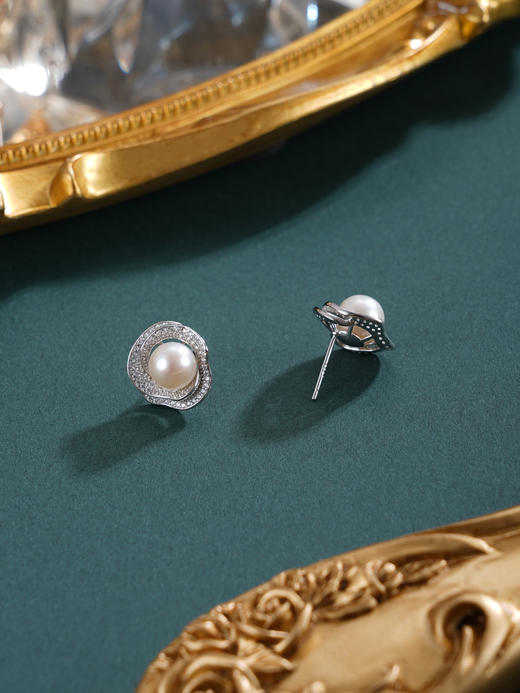 子佩集【芳华契阔】银S925珍珠惜王妃耳钉【E4639】8mm珠双色玫瑰花朵2601 商品图6