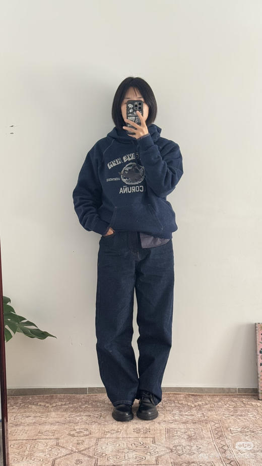 【秒杀价已调 直接拍】45R 日系复古 插肩袖 仿牛仔针织多次水洗 连帽毛圈卫衣 商品图12