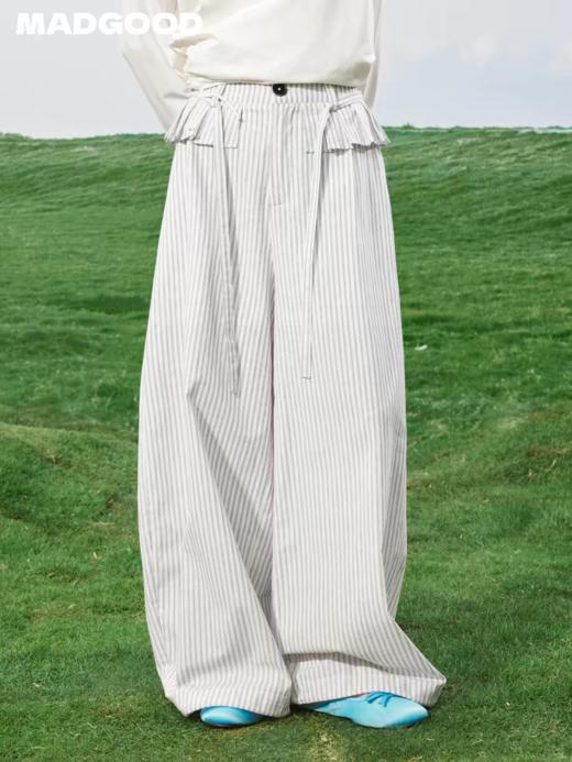 马得工地/MDGDKZ211759/条纹弯刀荷叶休闲裤 商品图0