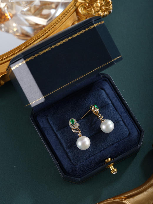 子佩集【灼华知遇】银S925珍珠惜王妃耳钉【E4407】10.5mm珠双色玫瑰花朵花株2601 商品图11