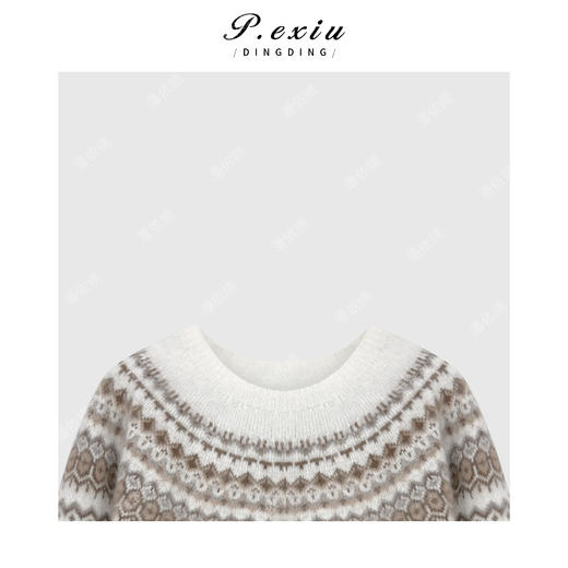 04-4潘依绣丁丁宠粉羊绒羊毛费尔岛提花拉绒韩系慵懒针织毛衣 ZM-815 商品图2