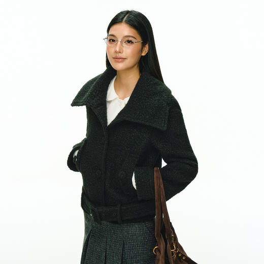 Ariseism 美式复古大翻领短款毛呢外套女春季新款收腰上衣 商品图1