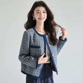 「高货sh」全新升级【铂金会员321/天猫429/差价108】(04816)洛诗琳2026春季气质粗花呢细闪亮片撞色毛须边小香风外套