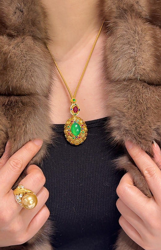 GAONAS  法式中国风贵气老钱金色项链11697DG 商品图4