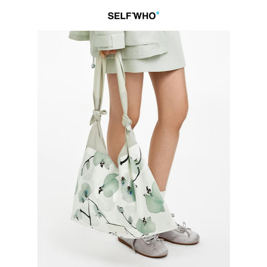 SELFWHO棉混纺满印兰花图案单肩包女2026春季新款通大容量手提包 商品图1