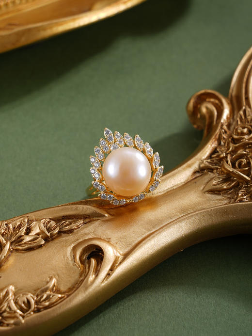 子佩集【灼灼芳华】银S925珍珠惜王妃戒指【R1702】12mm珠镀金火焰金色珠2601 商品图10