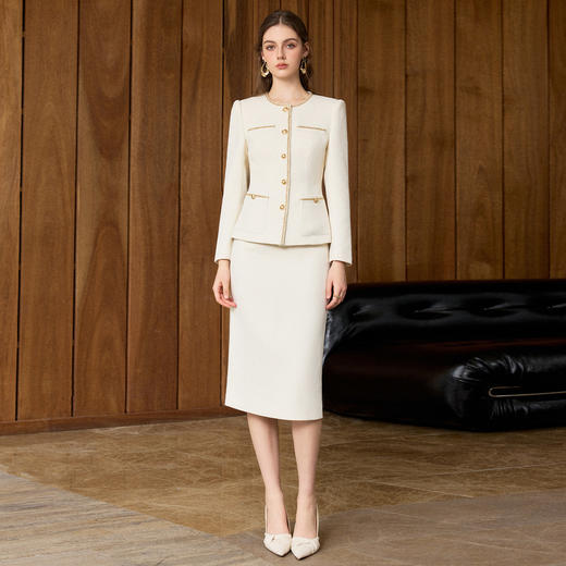 IWY/小香风金丝边米白色西装套裙女轻熟优雅风两件套气质职业装25CS888 商品图1