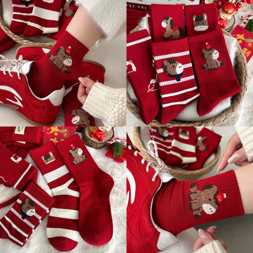 【本命年鸿运袜❗️精美礼盒装】礼盒装马年红袜子2026年男女本命年鸿运中筒袜精梳棉刺绣新年袜子。jc 商品图1