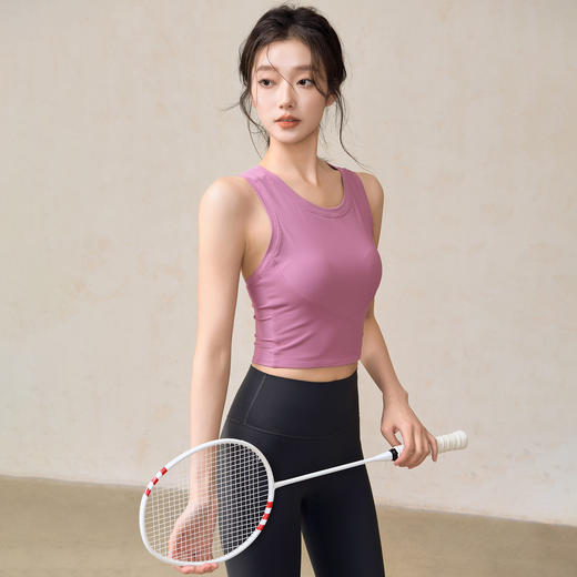 【限时秒】YOGACODE【火树银花系列】罗纹运动背心女带胸垫亲肤舒适无袖美背健身背心DS33罗纹背心 商品图2