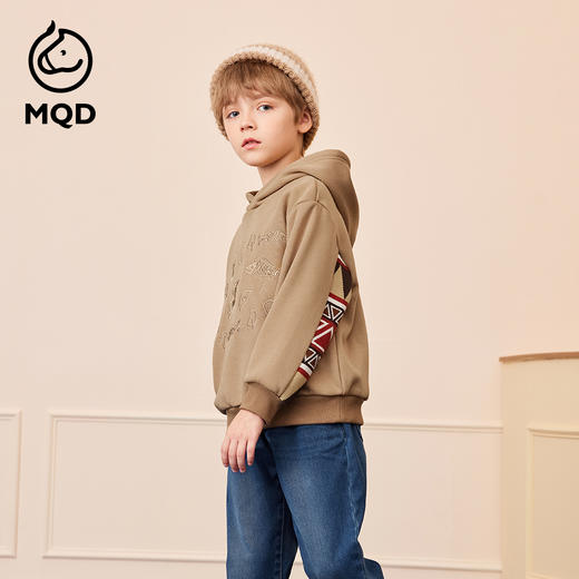 【秒3】【MQD】男童冬季拼接复古学院蓄暖舒适连帽卫衣 商品图1