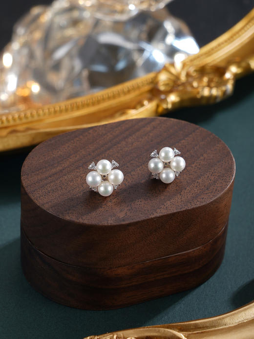 子佩集【雪芙】银S925珍珠AOYA奥雅耳钉【MLEH032】4.5mm珠四叶草四瓣花2601 商品图2