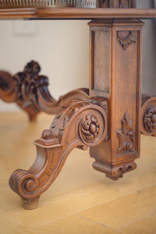 独角鹿西洋古董20世纪初法国出品古典卷叶主题核桃木精雕多层边几 商品图9