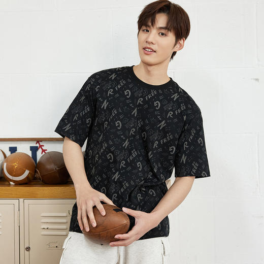 GXG男装【100%棉】夏季满印字母男款潮流圆领百搭短袖t恤K&C 商品图2