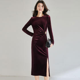 「高货sh」全新升级【铂金会员257/天猫349/差价92】(04701)洛诗琳优雅轻奢褶皱收腰裙2026春季新款气质丝绒连衣裙女