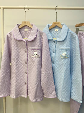 松植屋《萌小兔》女款空气棉加厚套装冬季空气层夹棉睡衣家居服