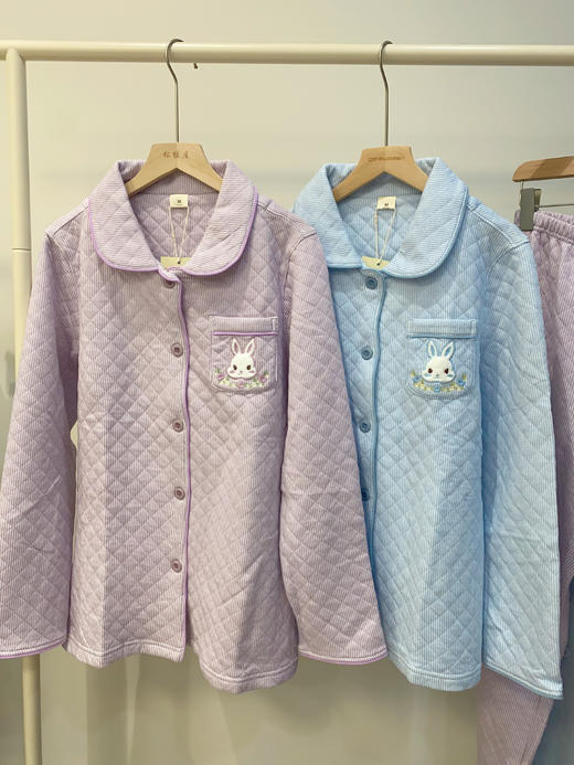 松植屋《萌小兔》女款空气棉加厚套装冬季空气层夹棉睡衣家居服 商品图0