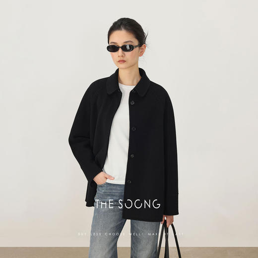THESOONG/100支羊绒羊毛毛呢外套女翻领单排扣小个子8586 商品图2