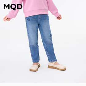 【秒3】【MQD】女童冬季潮酷花朵装饰休闲牛仔长裤