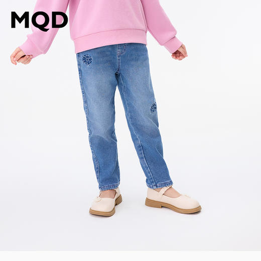 【秒3】【MQD】女童冬季潮酷花朵装饰休闲牛仔长裤 商品图0