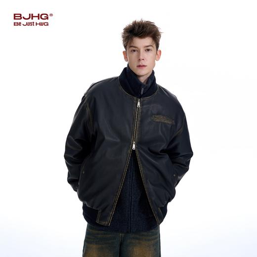 BJHG不计后果羽绒服男款冬季新款可拆卸毛领水洗做旧PU皮夹克外套 商品图2
