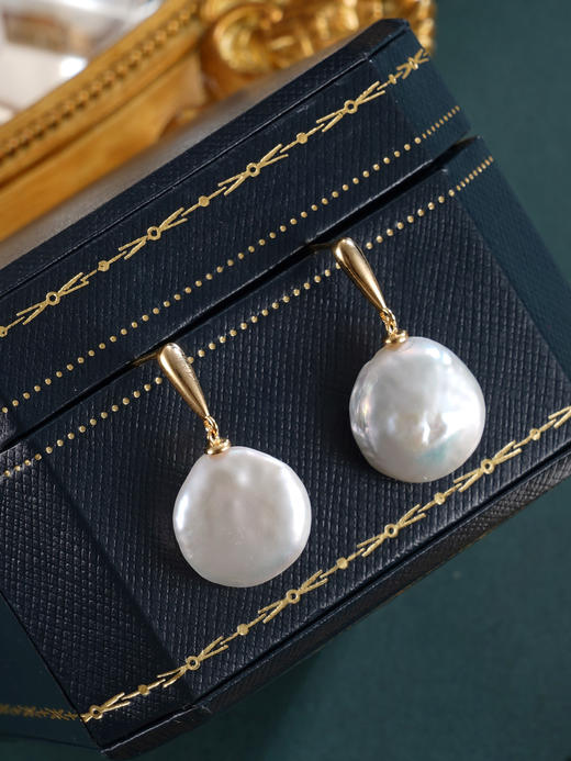 子佩集【月汐留痕】银S925珍珠惜王妃耳钉【W5320】13-14.5mm珠双色巴洛克扁珠2601 商品图9