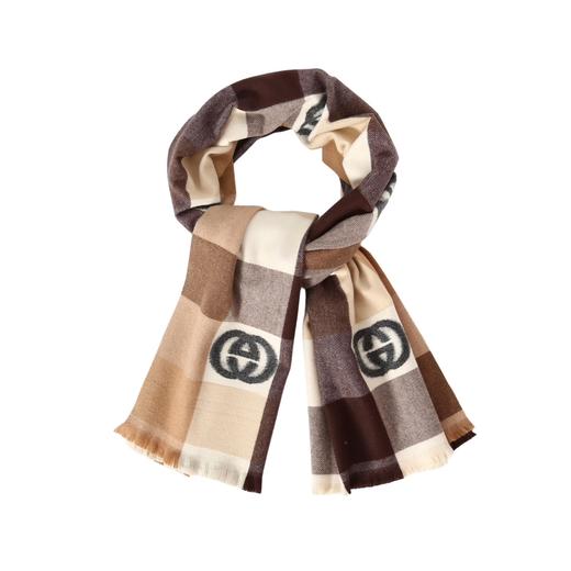 古驰流苏保暖时尚围巾，GG苏格兰格纹羊毛提花围巾 商品图4