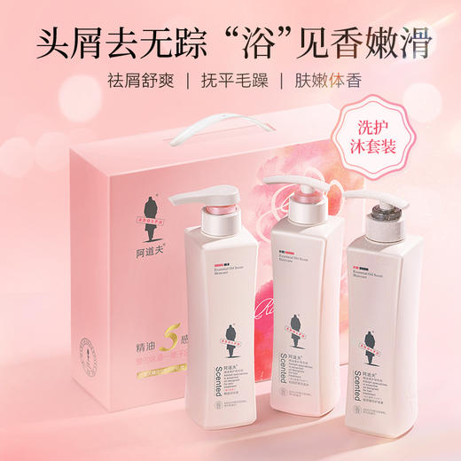 【阿道夫旗舰店】阿道夫精油5感洗护三件套420ml*3  去屑舒爽洗发水420ml+香氛沐浴露420ml+植萃护发素420ml 商品图0