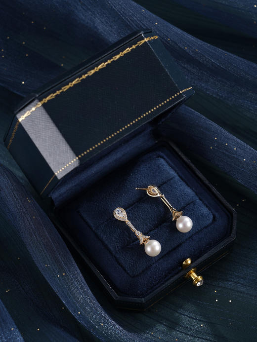 子佩集【闪亮轨迹】银S925珍珠惜王妃耳钉【E4053】7.5mm珠双色水滴吊球2601 商品图11