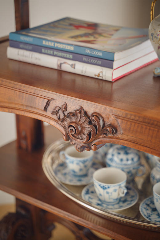 独角鹿西洋古董20世纪初法国出品古典卷叶主题核桃木精雕多层边几 商品图6