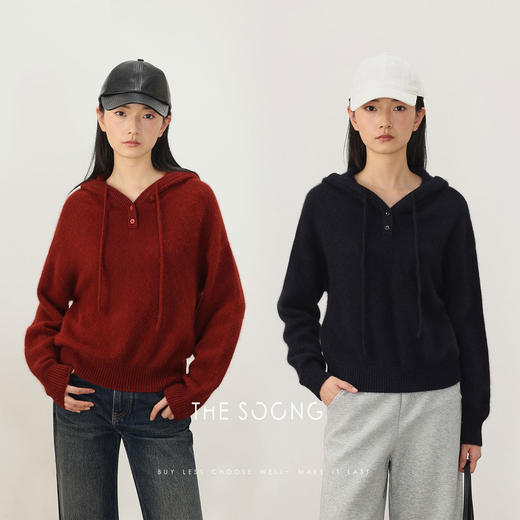 THESOONG新款女装特种绵羊毛保暖轻盈立体绒面连帽毛衣8472 商品图0