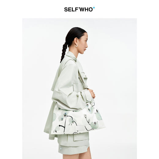 SELFWHO棉混纺满印兰花图案单肩包女2026春季新款通大容量手提包 商品图0
