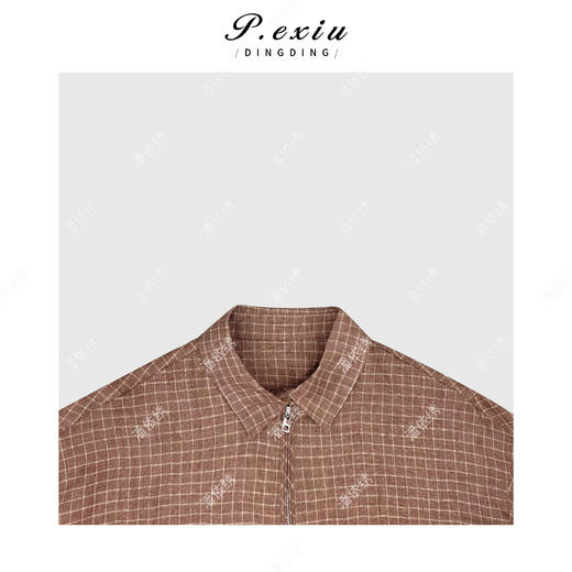 04-2潘依绣丁丁宠粉简约复古翻遍领亚麻格子外套Q48831 商品图2