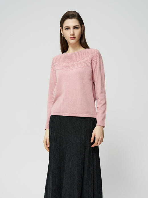 【圆领镂空羊绒衫】羊绒世家秋冬新品女士100%山羊绒内搭保暖针织衫 商品图1