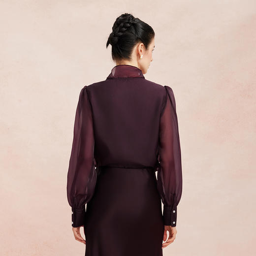 RE254斯尔丽2026春季新款光泽感高级感飘带长袖职业通勤优雅纯色衬衫 商品图1