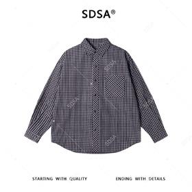SDSA秋冬新款痞帅男装简约休闲撞色小格子设计长袖衬衫复古百搭