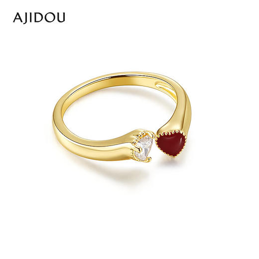 AJIDOU阿吉豆戒指女金色双爱心锆石简约指环轻奢小众百搭女士尾戒AD25J0094A10【48h发货】 商品图4