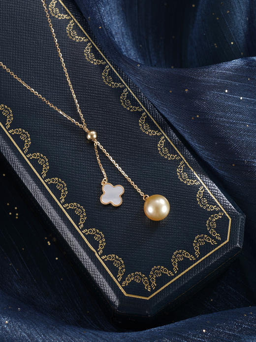 子佩集【四叶情缘】银S925珍珠惜王妃套链【YL0122A】9mm珠镀金吊球四叶草金色珠2601 商品图3