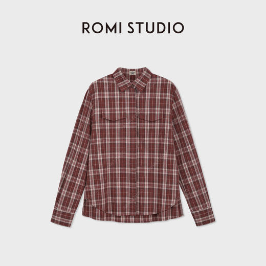 ROMI STUDIO“松弛复古”全棉水洗做旧格纹翻领工装衬衫 RWDSSU1674 商品图0