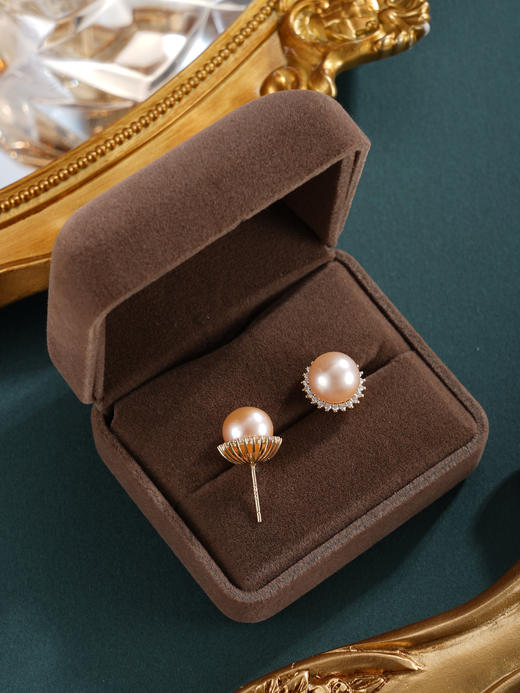 子佩集【韶光花期】银S925珍珠惜王妃耳钉【E4566】10mm珠双色太阳花偏橘2601 商品图6