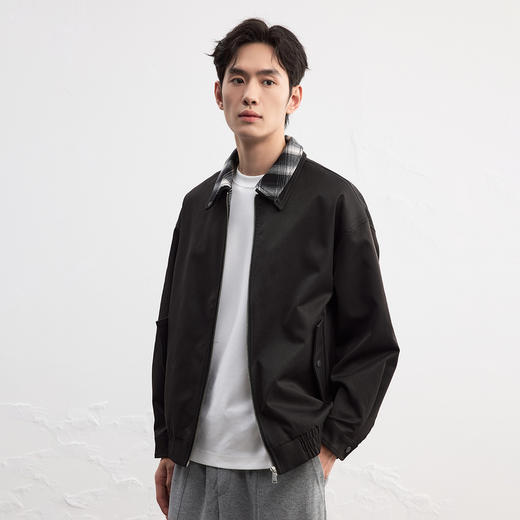 GXG男装25秋季时尚撞色格纹领口潮流宽松百搭休闲男式翻领夹克K&C 商品图2