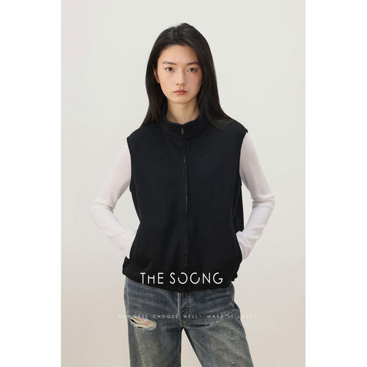 THESOONG早春新款精梳棉天然触感双头拉链层次感立领马甲8259 商品图6