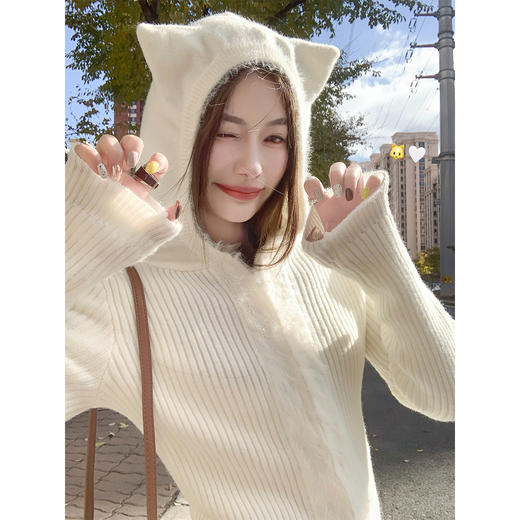 <曾小咸推荐>现货秒杀 ！微信超特价！韩系毛边连帽针织衫 日常199.99 立减110 秒杀89.99！！ 商品图3