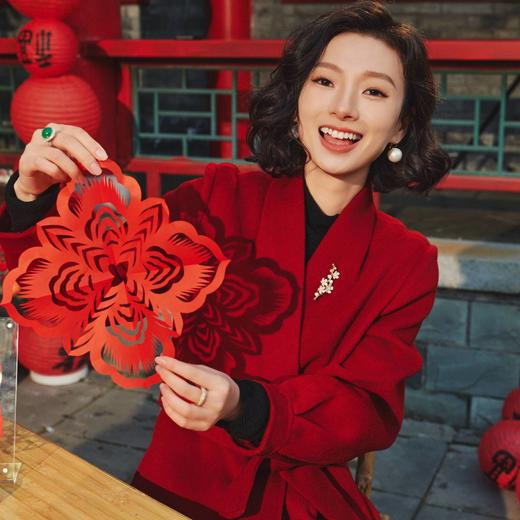 西子/悦己羊绒羊毛手工双面呢红色新年喜妈妈长款大衣/DYXS0556 商品图1