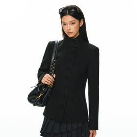 Ariseism 美式复古半高领包扣外套呢子大衣女冬季新款外套